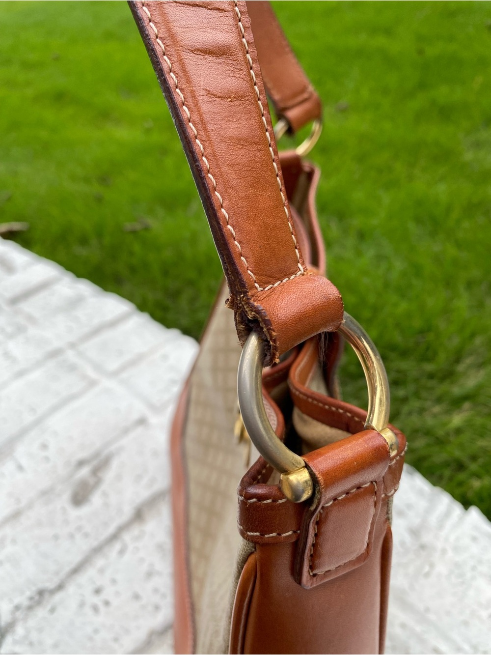 Celine Brown Leather & Beige Canvas Shoulder Bag - Picture 8 of 9